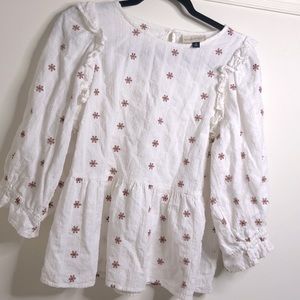 Floral Puff 3/4 Sleeve Embroidered Ruffle Top